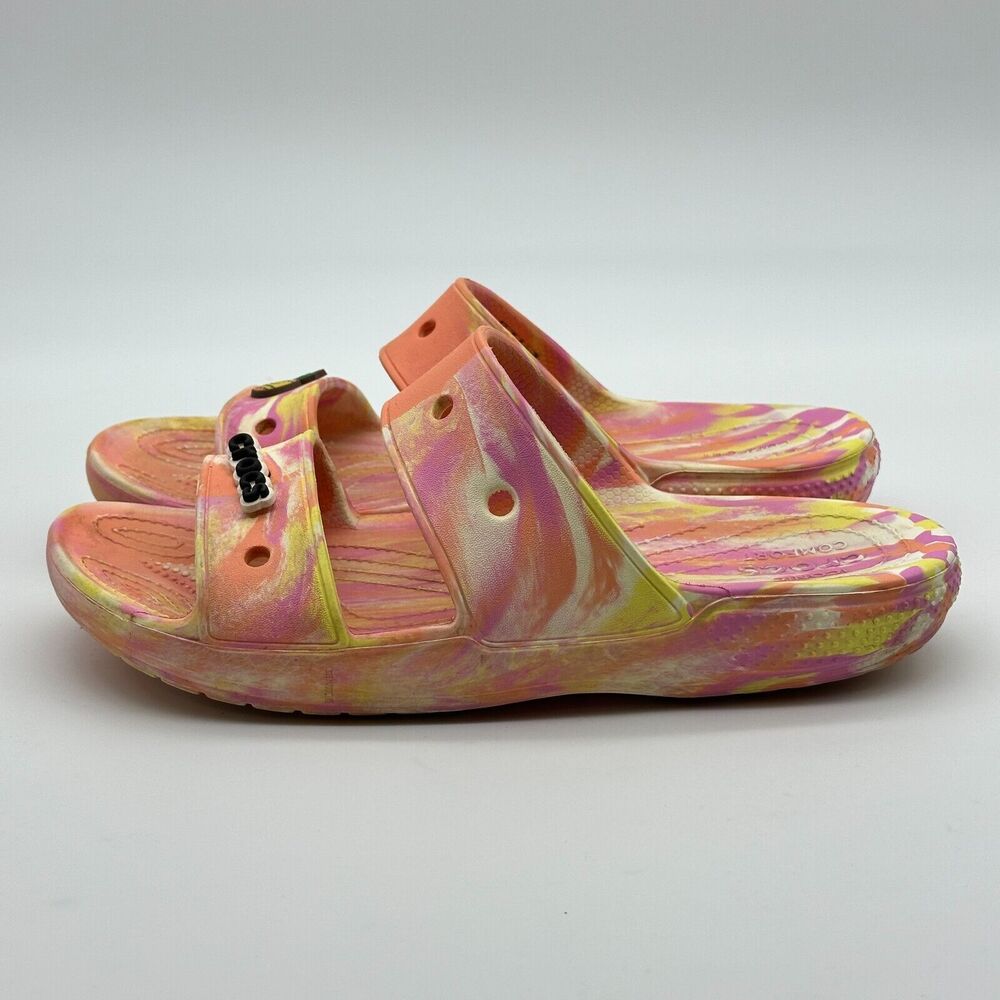 Crocs Classic Marbled Sandal Women's Size 11 Mens Size 9 Orange Pink Slide